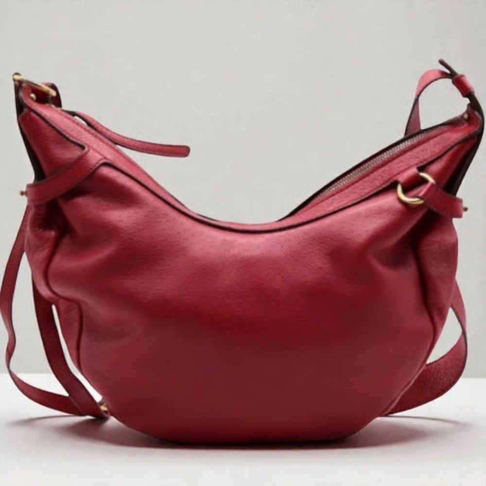 Elegant Red Leather Hobo Bag